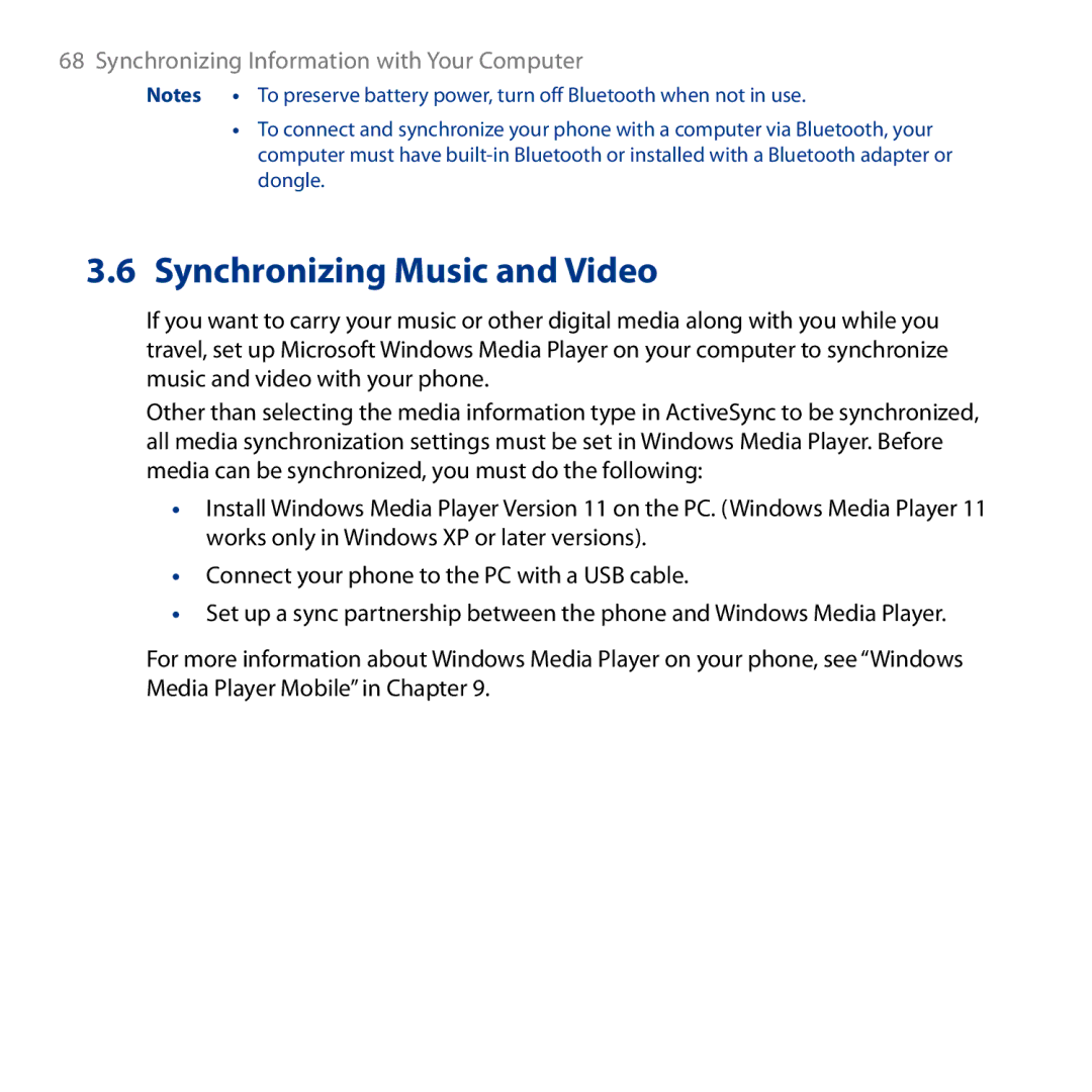 HTC ROSE130, S743 user manual Synchronizing Music and Video 