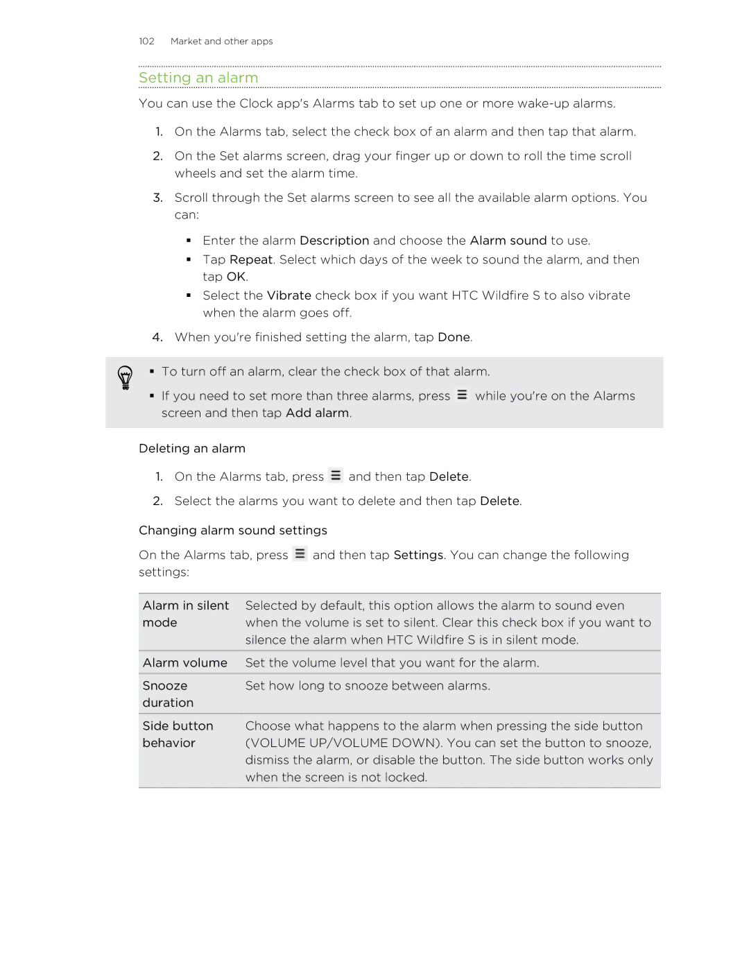 HTC manual Setting an alarm 