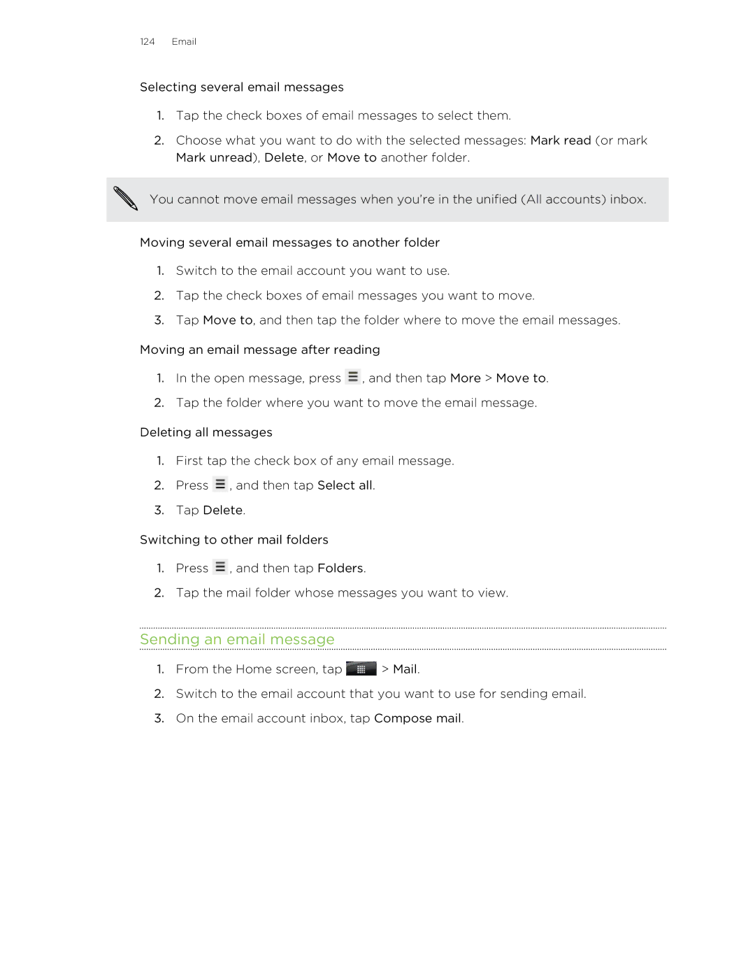 HTC manual Sending an email message 