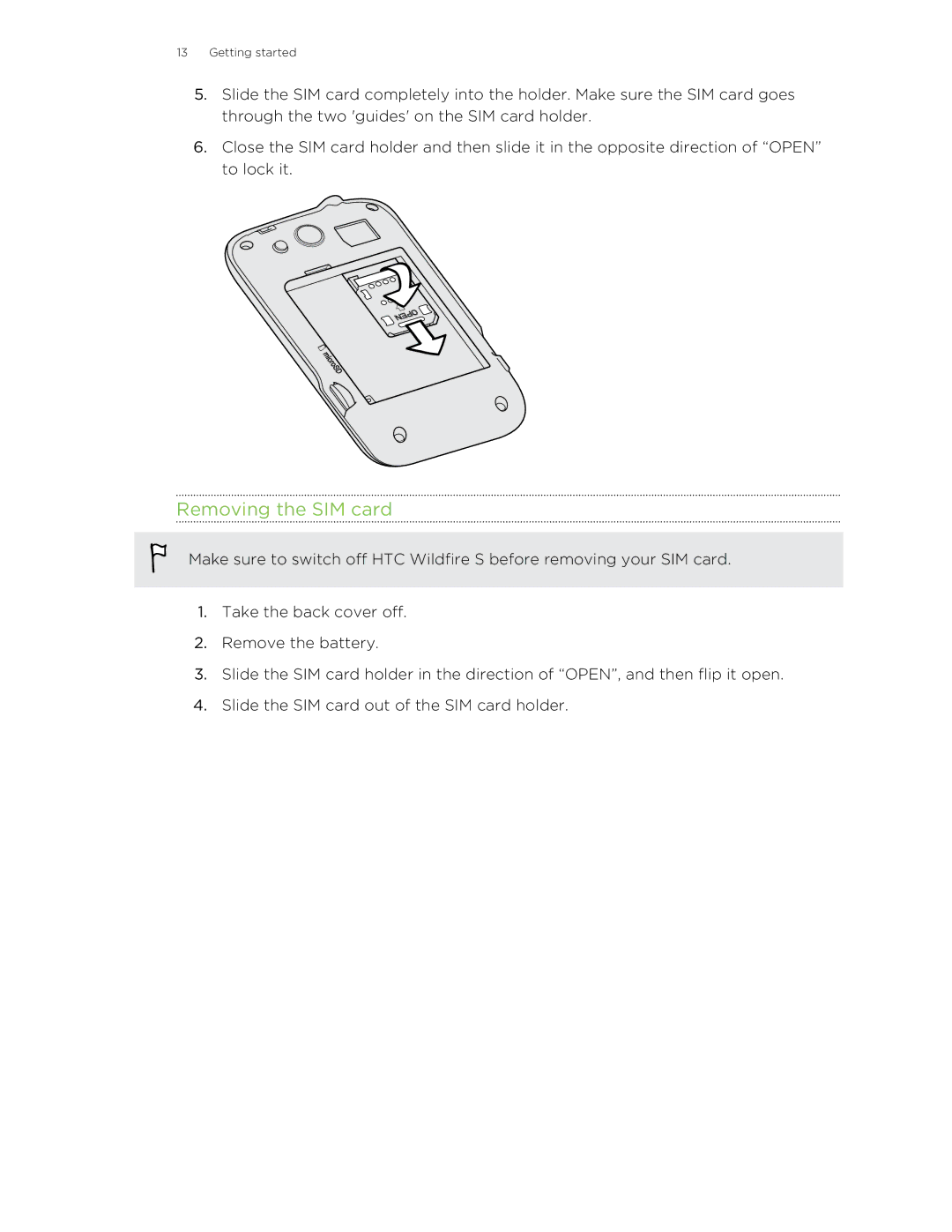 HTC manual Removing the SIM card 