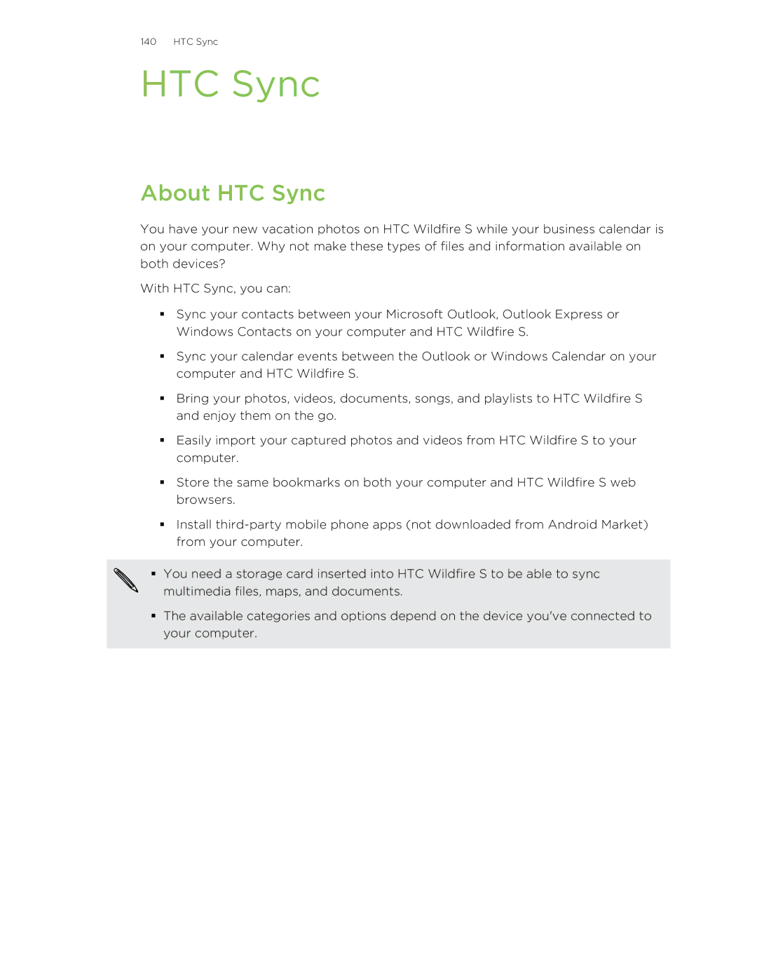 HTC manual About HTC Sync 