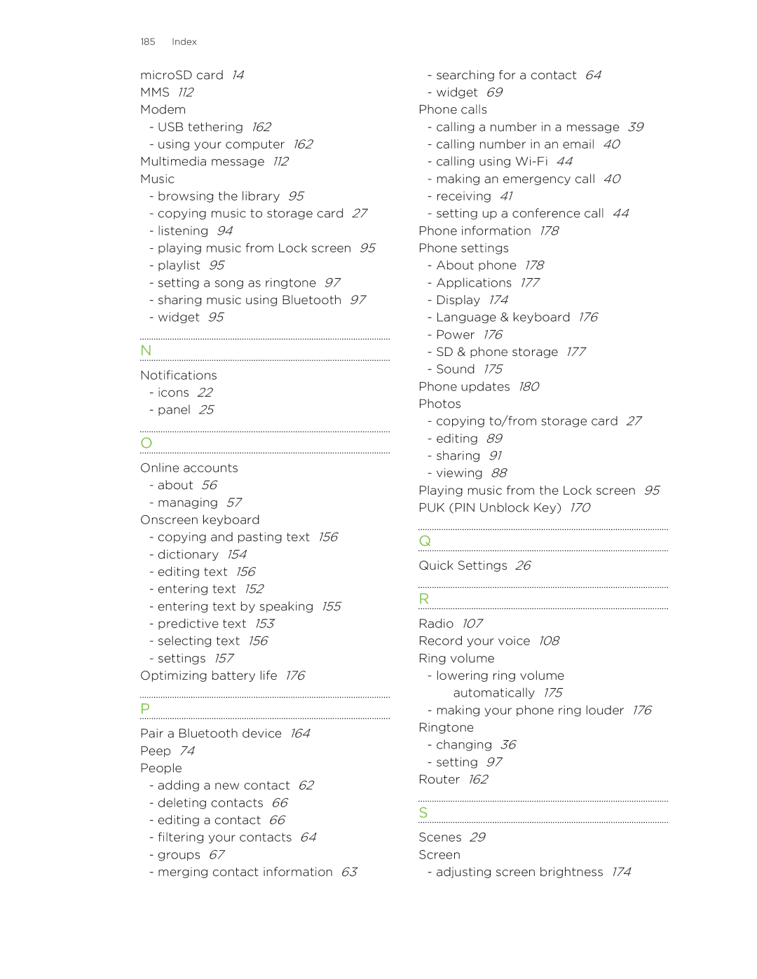 HTC S manual Index 