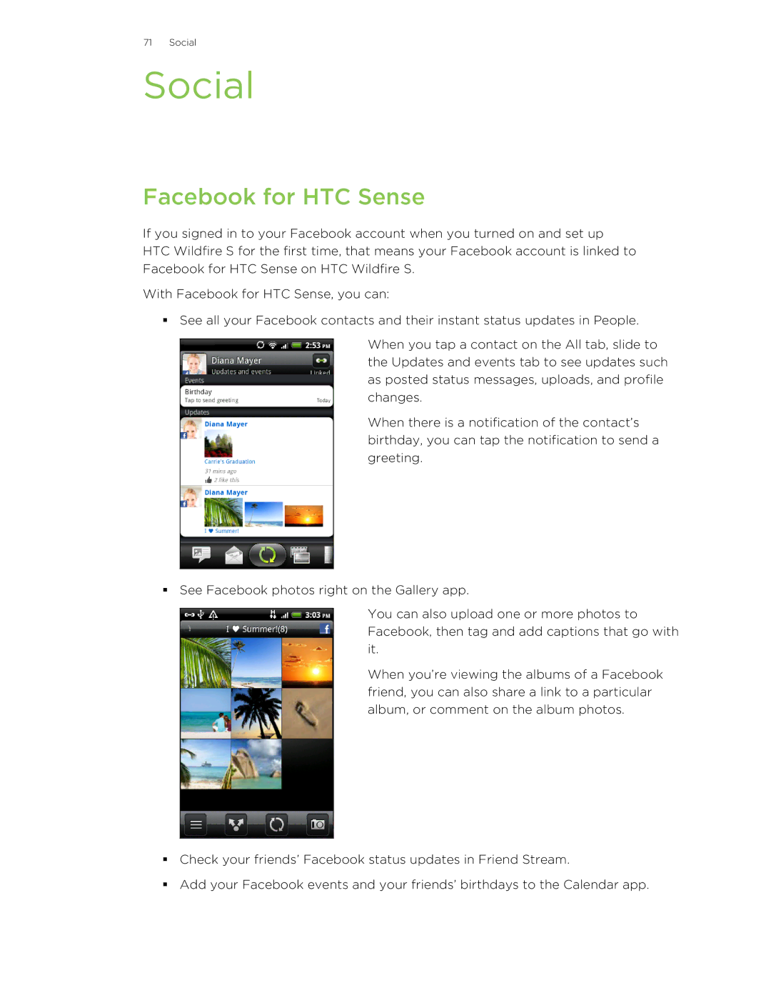 HTC manual Social, Facebook for HTC Sense 