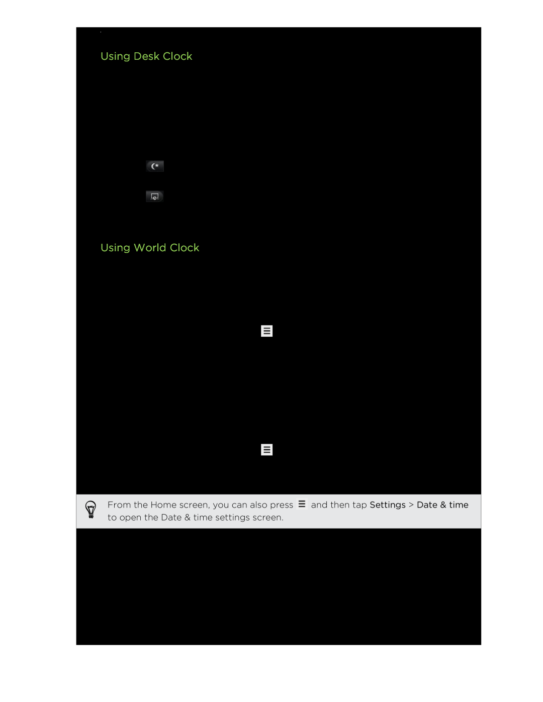 HTC S manual Using Desk Clock, Using World Clock 