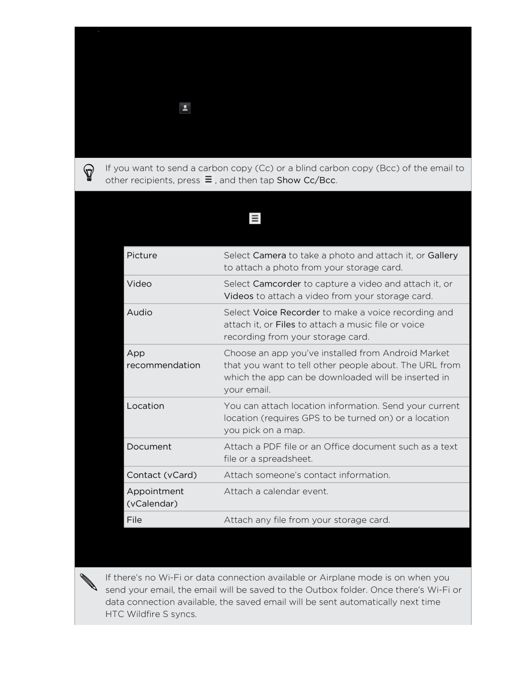 HTC S manual Email 
