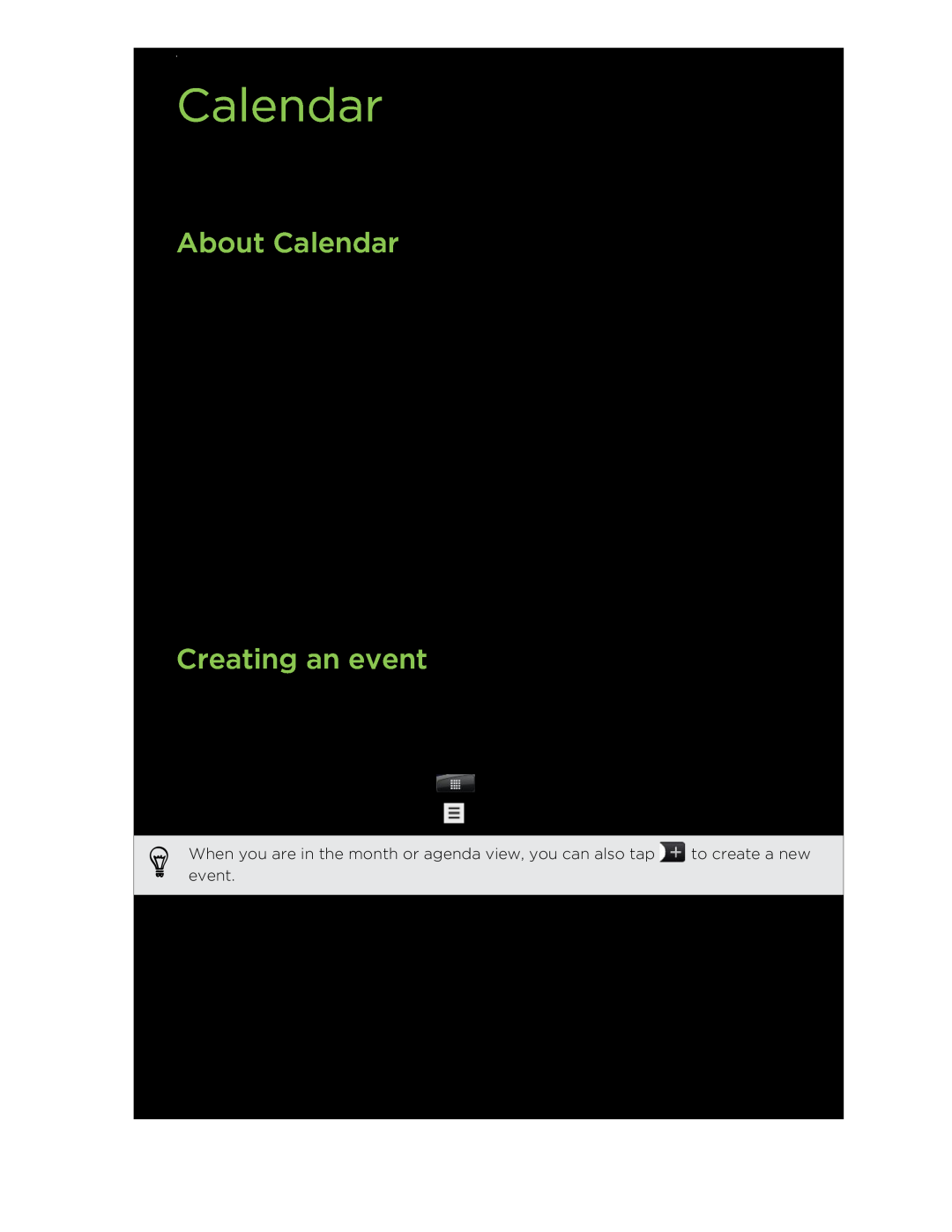 HTC S manual About Calendar, Creating an event 