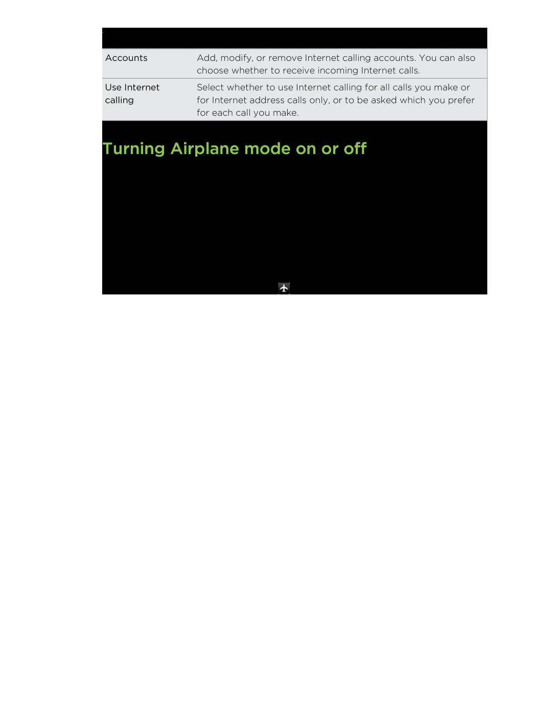 HTC S manual Turning Airplane mode on or off, Phone calls 