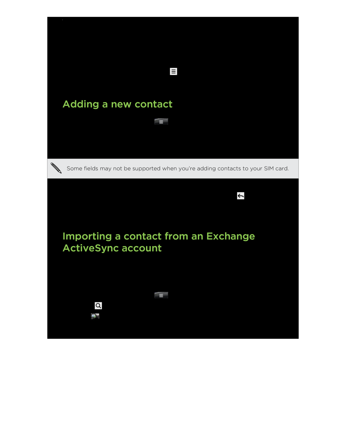 HTC manual Adding a new contact, Importing a contact from an Exchange ActiveSync account, People 