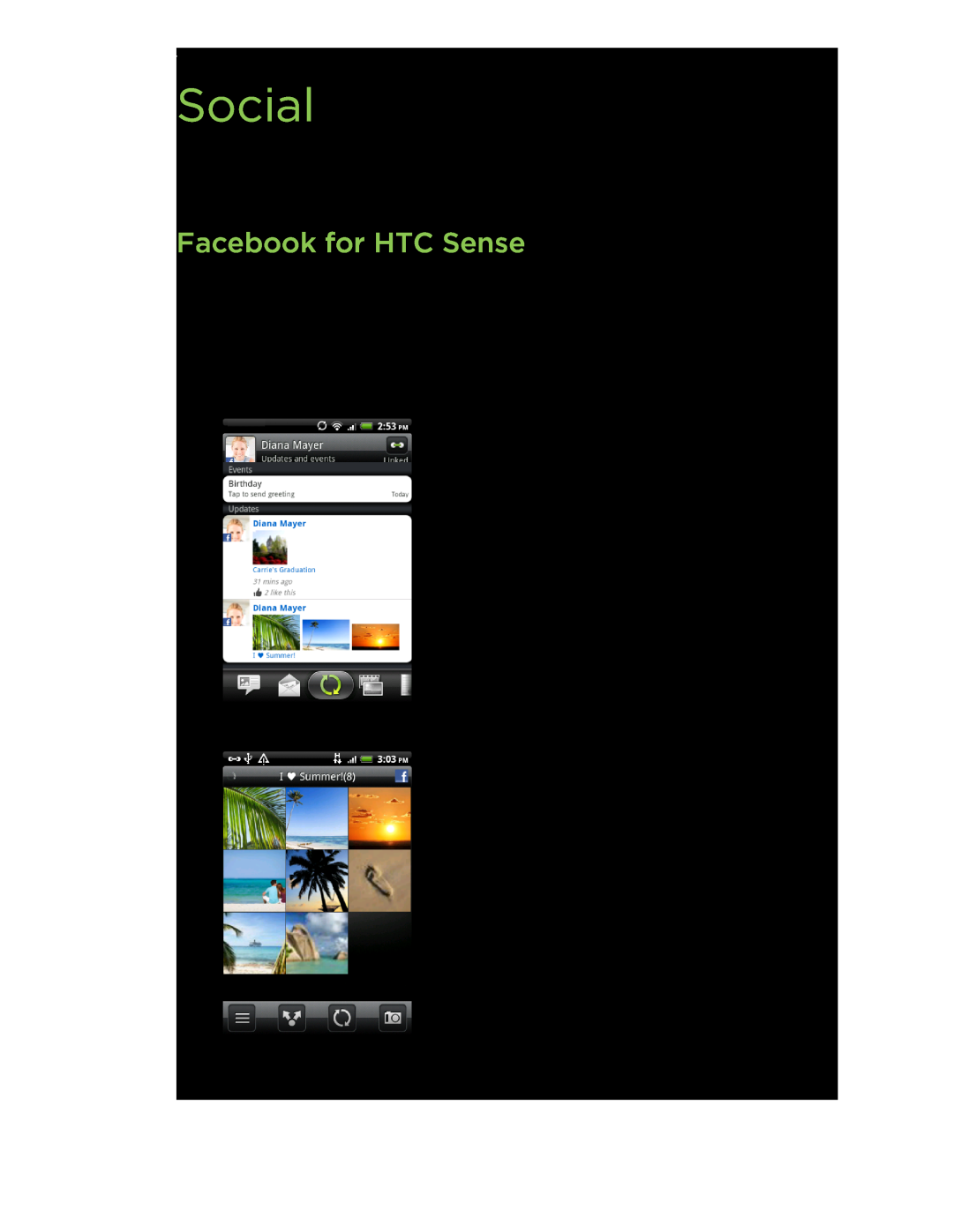 HTC manual Social, Facebook for HTC Sense 