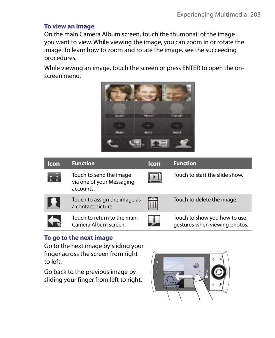 HTC HS S168, S200, POLA160 user manual To view an image, To go to the next image 