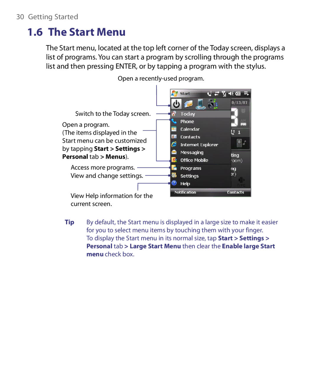 HTC S200, POLA160, HS S168 user manual View Help information for the current screen 