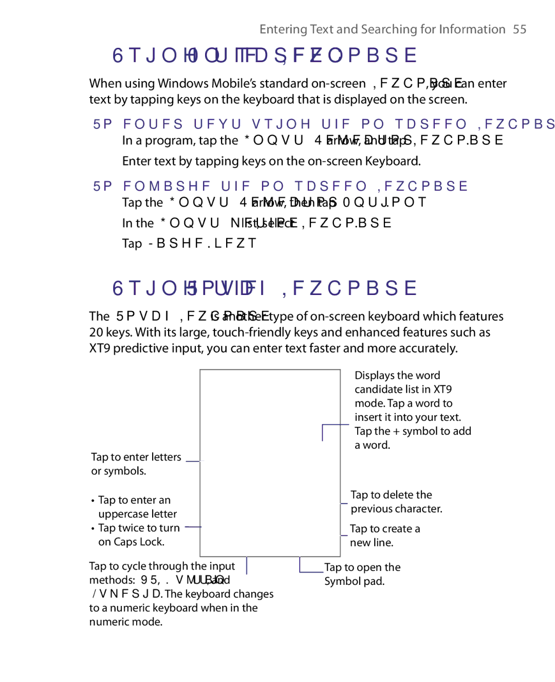 HTC POLA160, S200, HS S168 To enter text using the on-screen Keyboard, To enlarge the on-screen Keyboard, Tap Large keys 