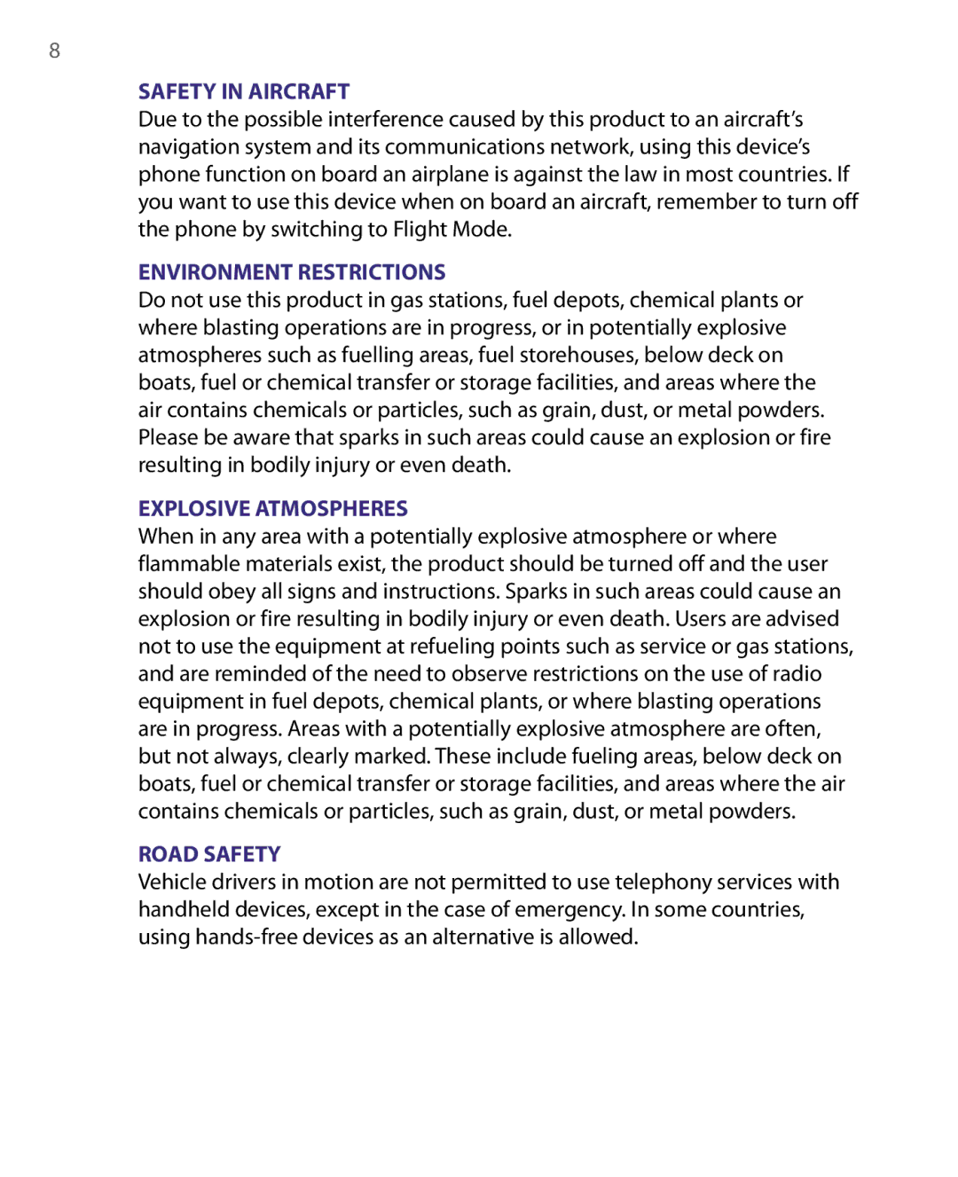 HTC HS S168, S200, POLA160 user manual Safety in Aircraft 