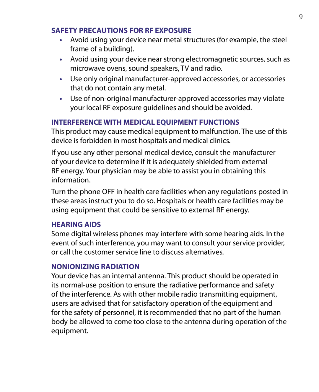 HTC S200, POLA160, HS S168 user manual Safety Precautions for RF Exposure 