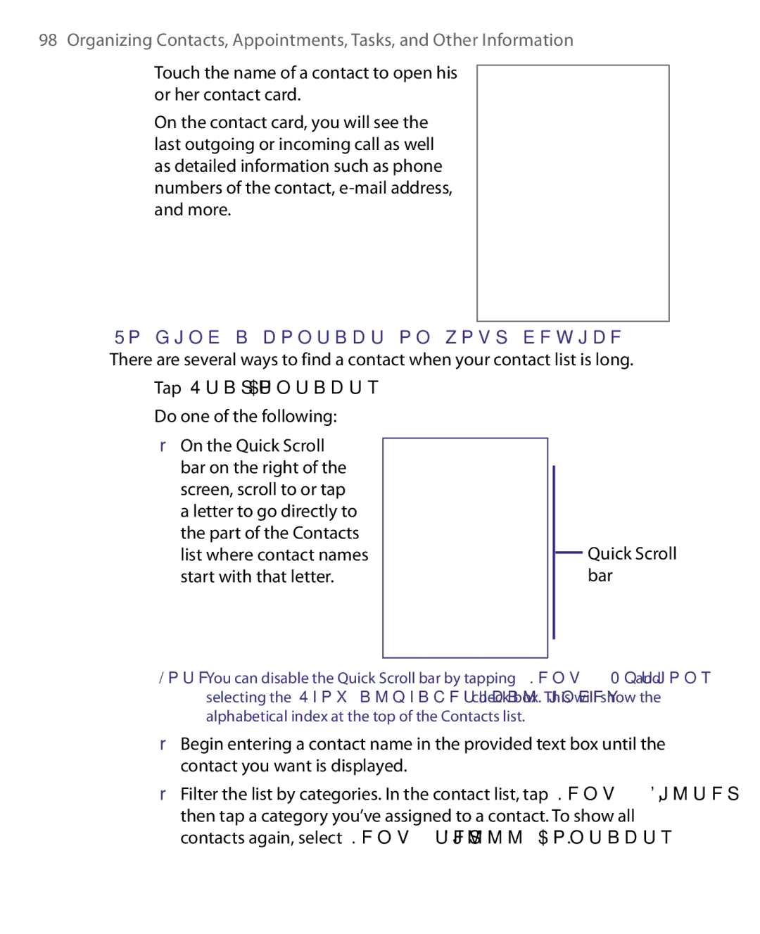 HTC HS S168, S200, POLA160 user manual To find a contact on your device, Do one of the following 