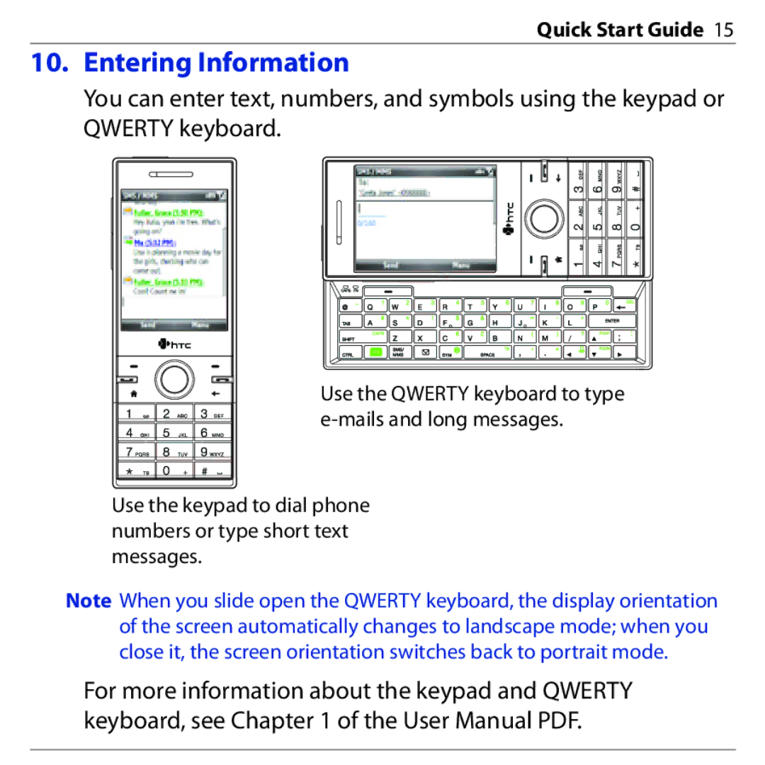 HTC S740 quick start Entering Information 