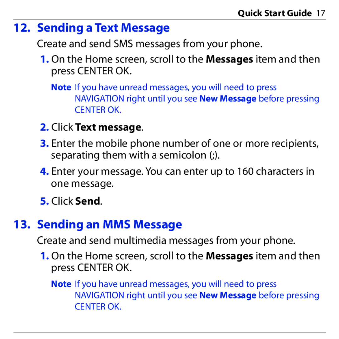 HTC S740 quick start Sending a Text Message, Sending an MMS Message 