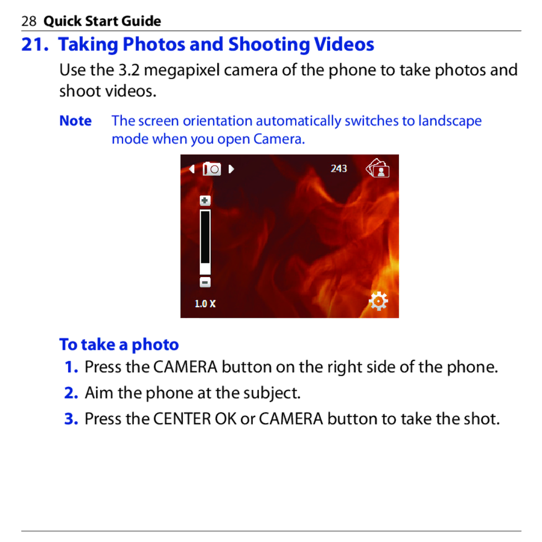HTC S740 quick start Taking Photos and Shooting Videos, To take a photo 