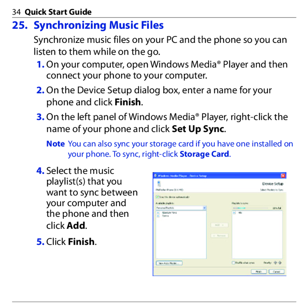 HTC S740 quick start Synchronizing Music Files 