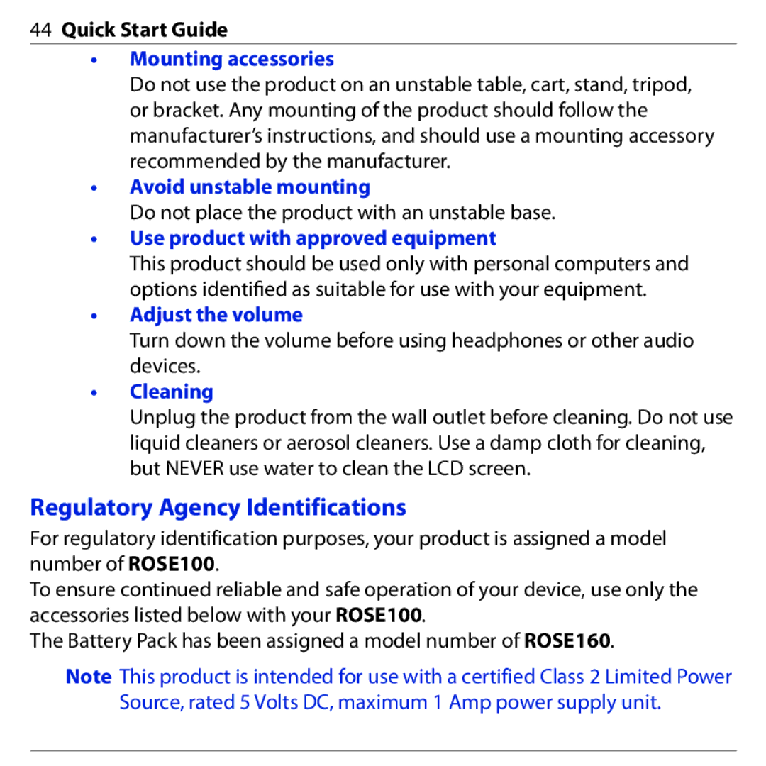 HTC S740 quick start Regulatory Agency Identifications 