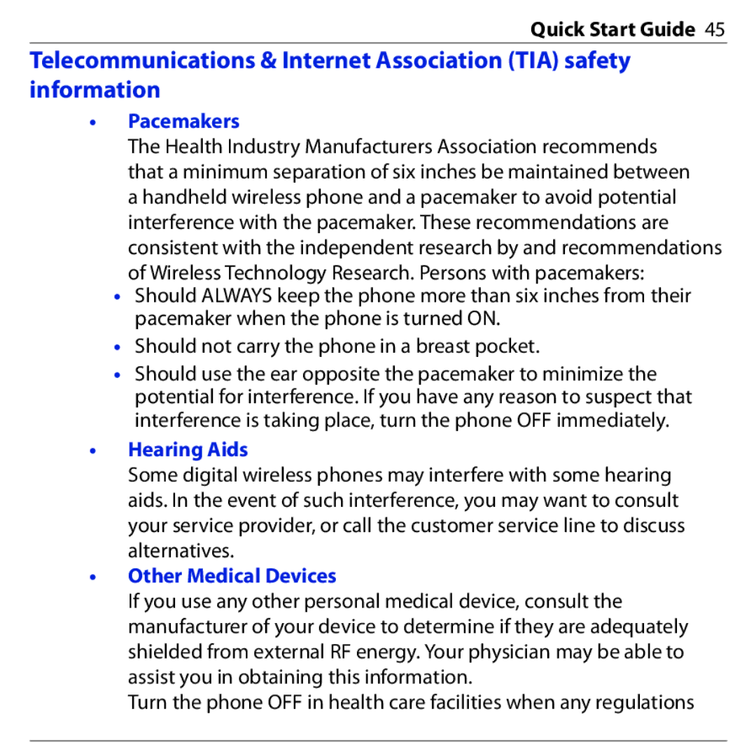 HTC S740 quick start Pacemakers, Hearing Aids, Other Medical Devices 