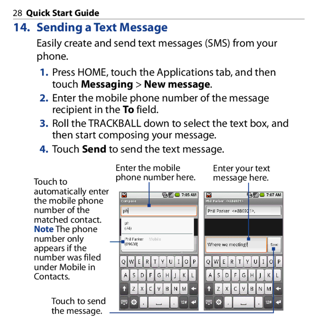 HTC SAPP100 quick start Sending a Text Message 