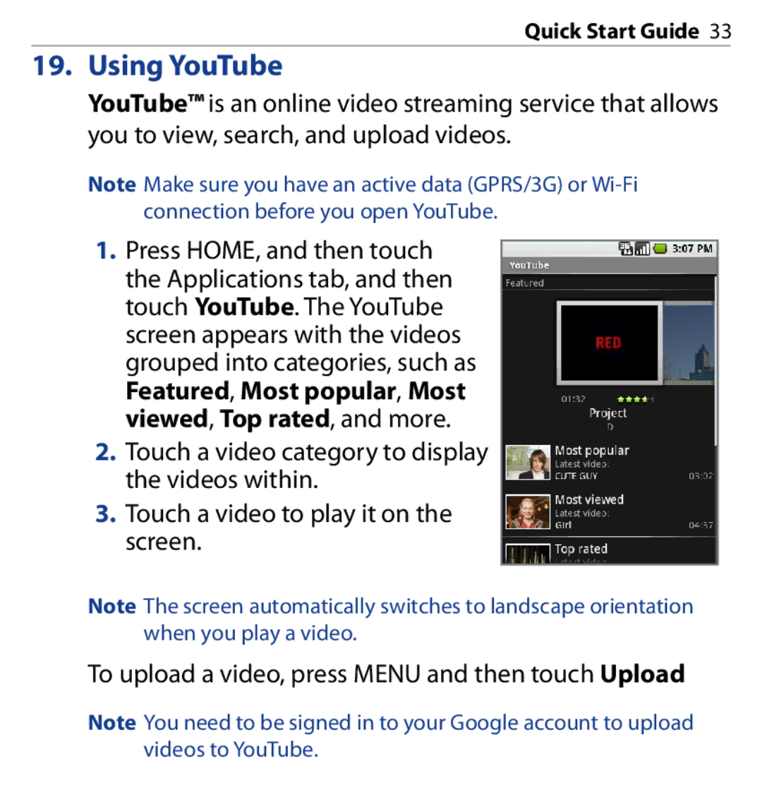 HTC SAPP100 quick start Using YouTube 