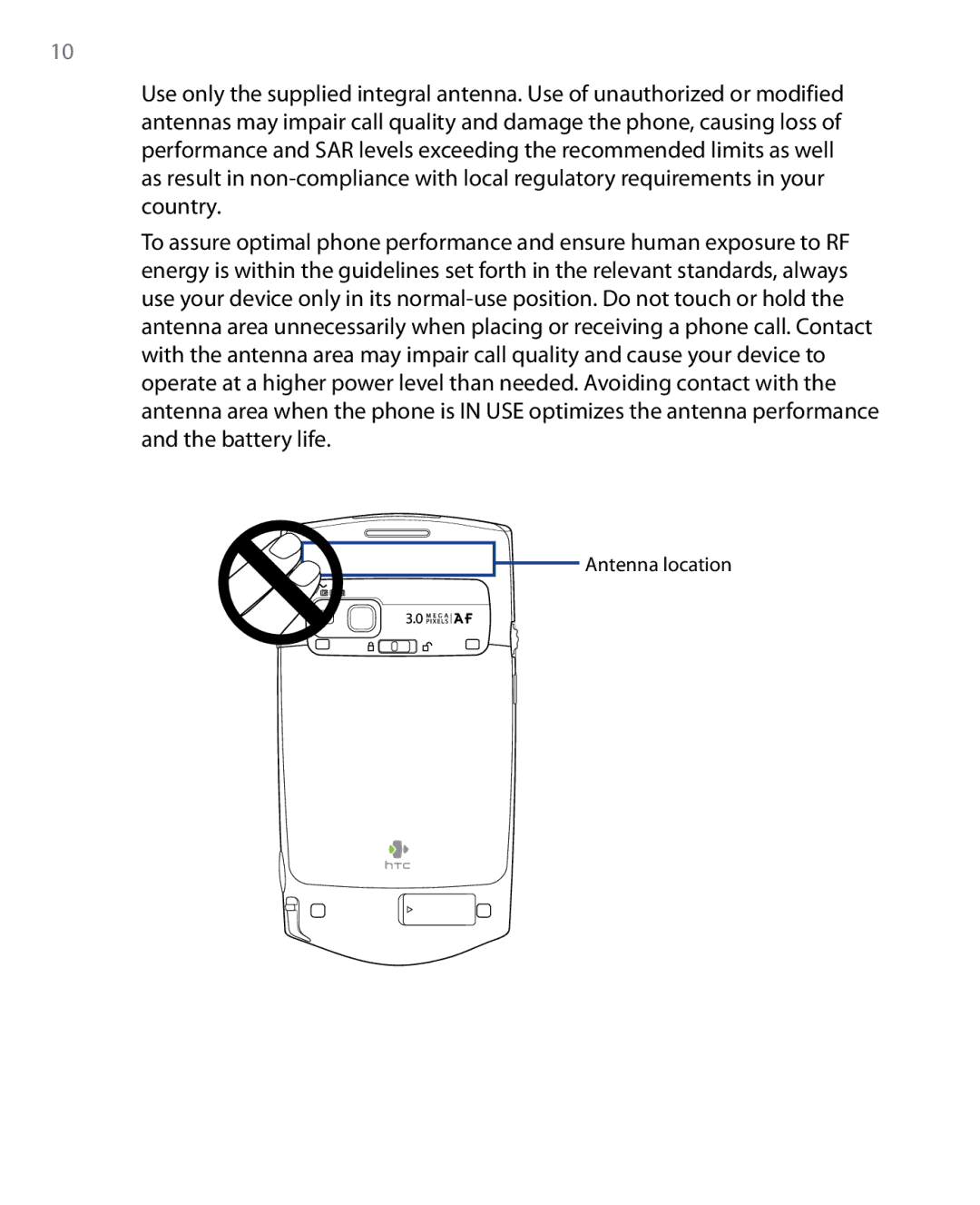 HTC SEDN100, HTC P6500 user manual Antenna location 