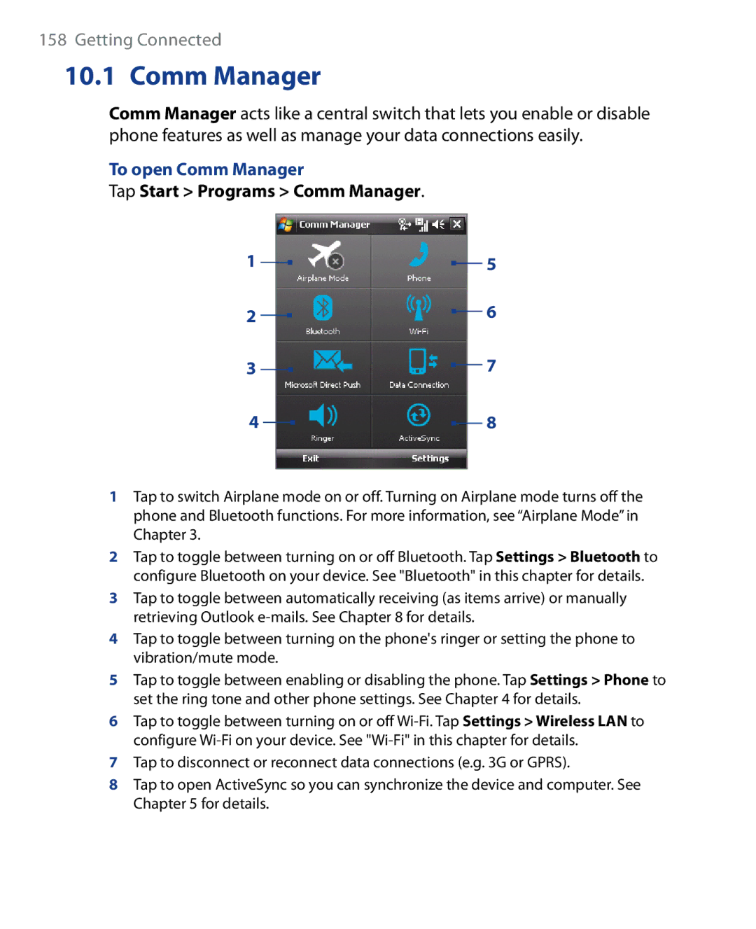 HTC SEDN100, HTC P6500 user manual To open Comm Manager 