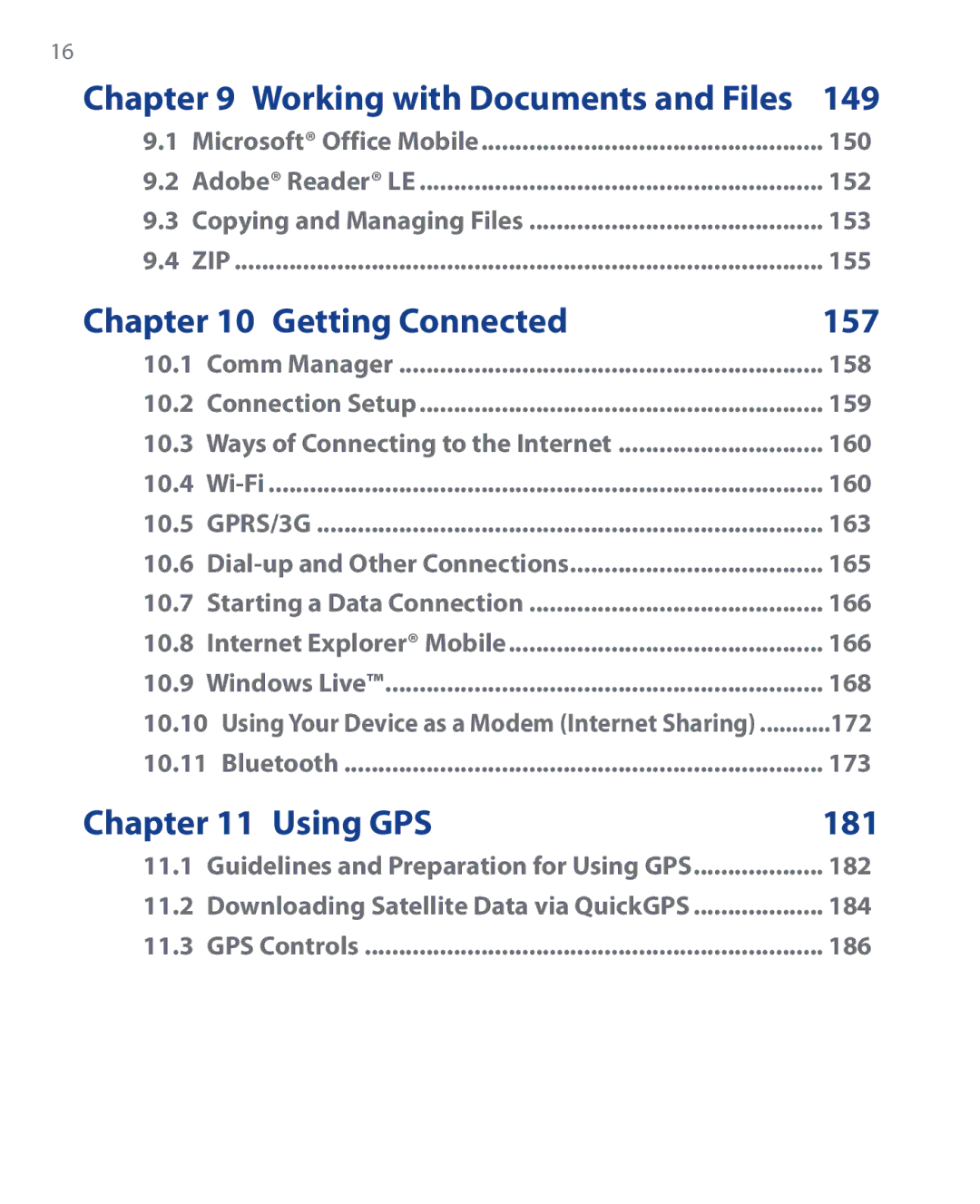 HTC SEDN100, HTC P6500 user manual 149, Getting Connected 157, Using GPS 181 