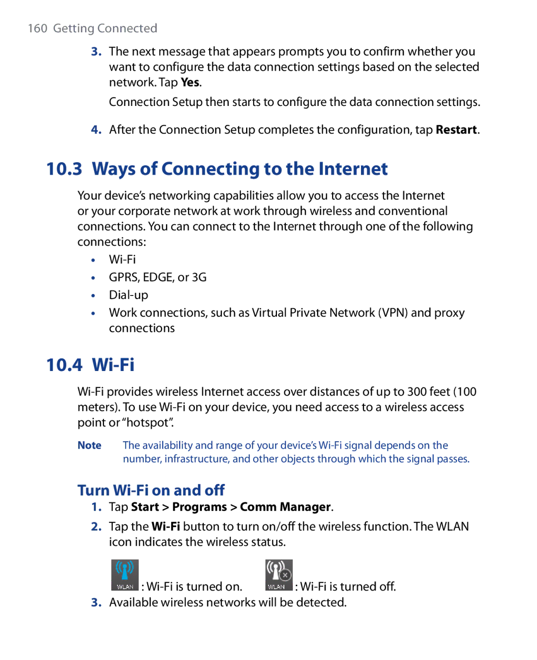 HTC SEDN100 Ways of Connecting to the Internet, Turn Wi-Fi on and off, Available wireless networks will be detected 