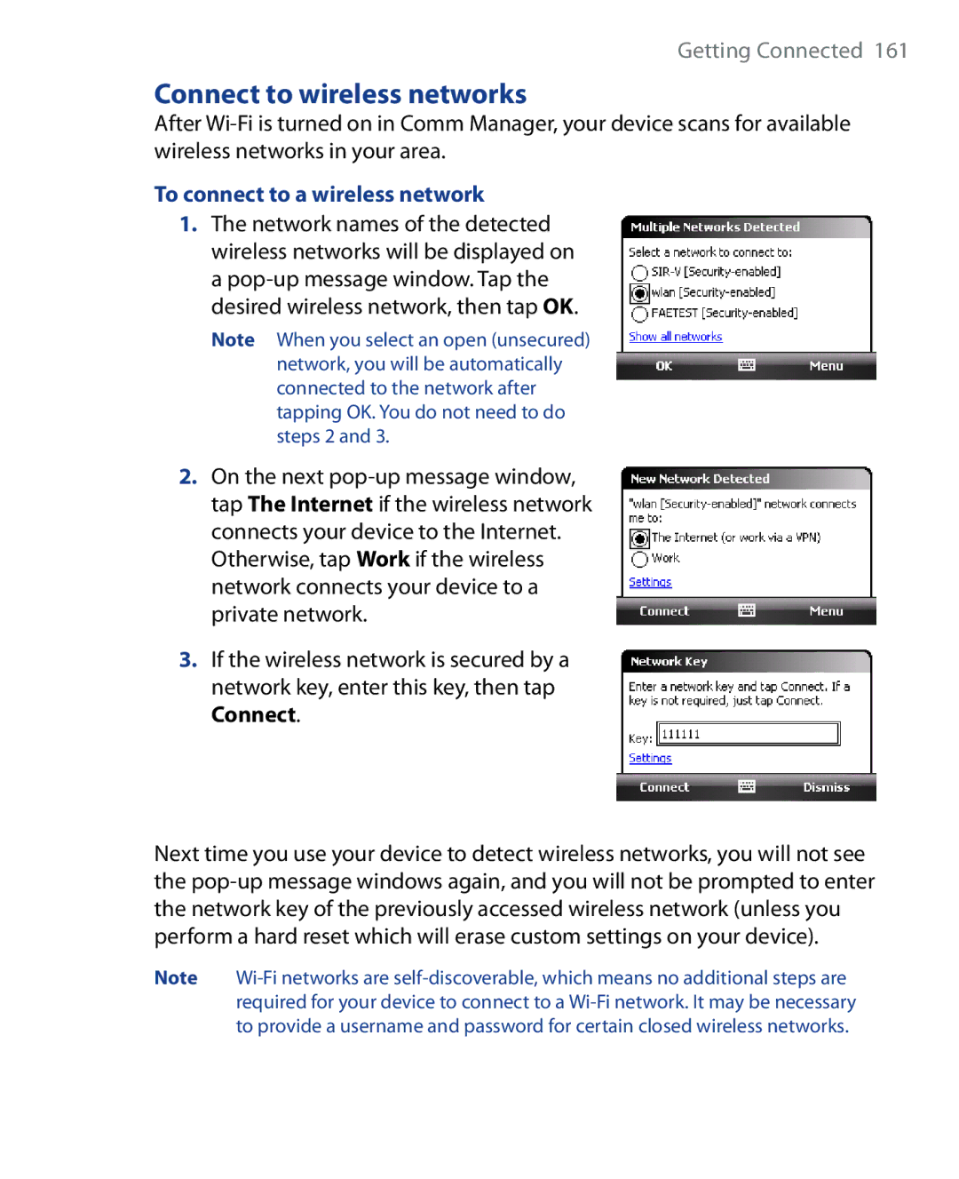 HTC HTC P6500, SEDN100 user manual Connect to wireless networks, To connect to a wireless network 