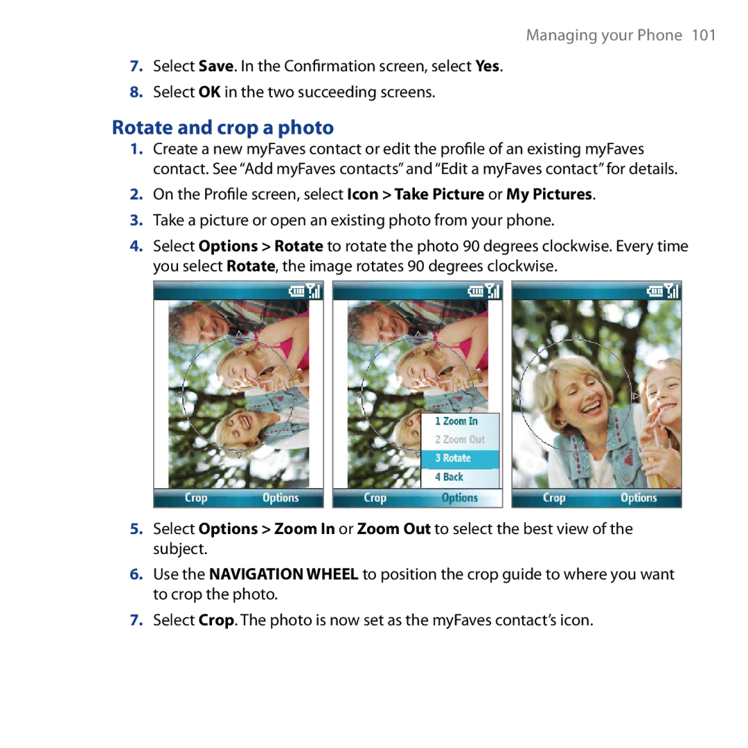 HTC Shadow user manual Rotate and crop a photo 