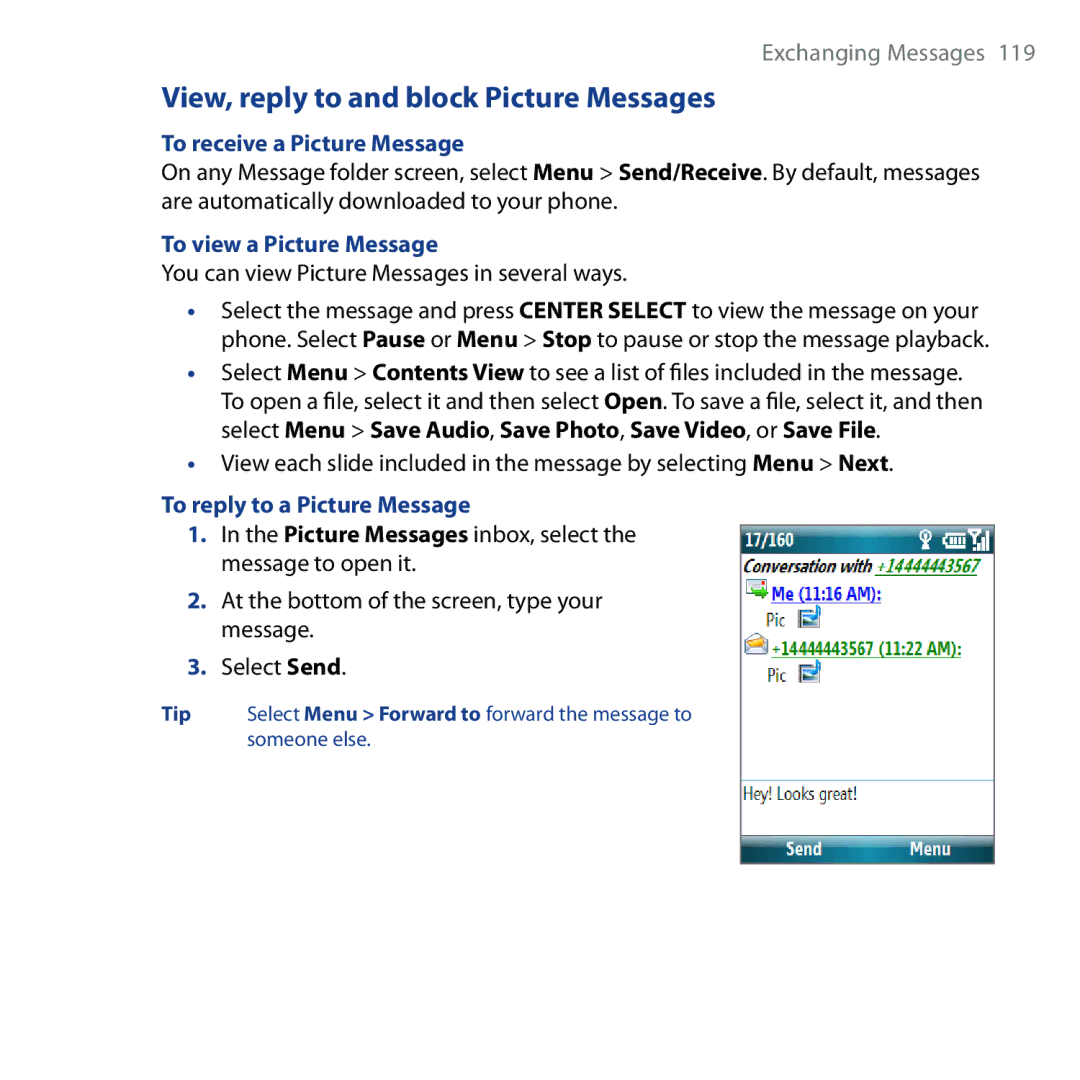 HTC Shadow user manual View, reply to and block Picture Messages, To receive a Picture Message, To view a Picture Message 