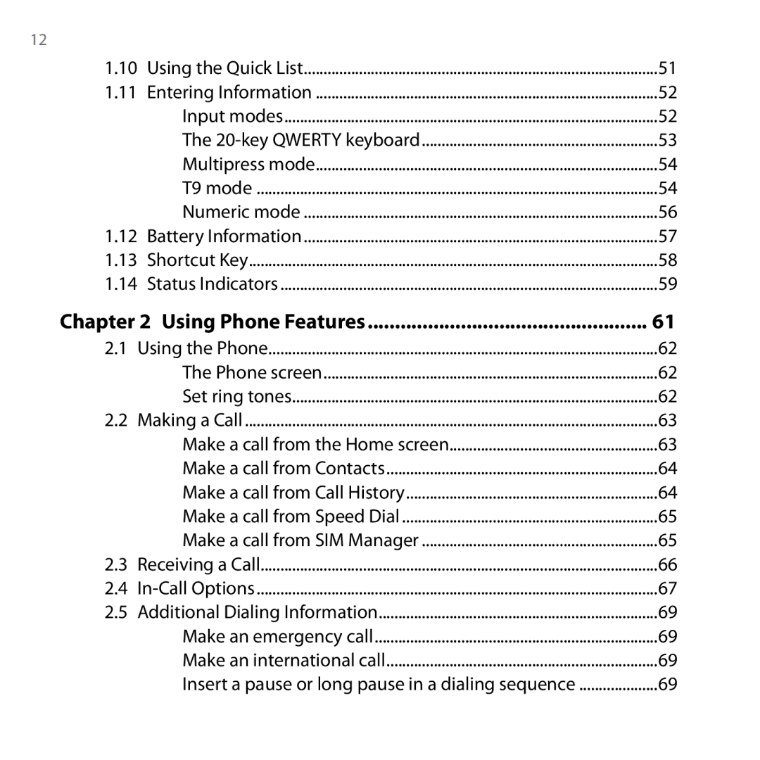 HTC Shadow user manual Using Phone Features, Additional Dialing Information 