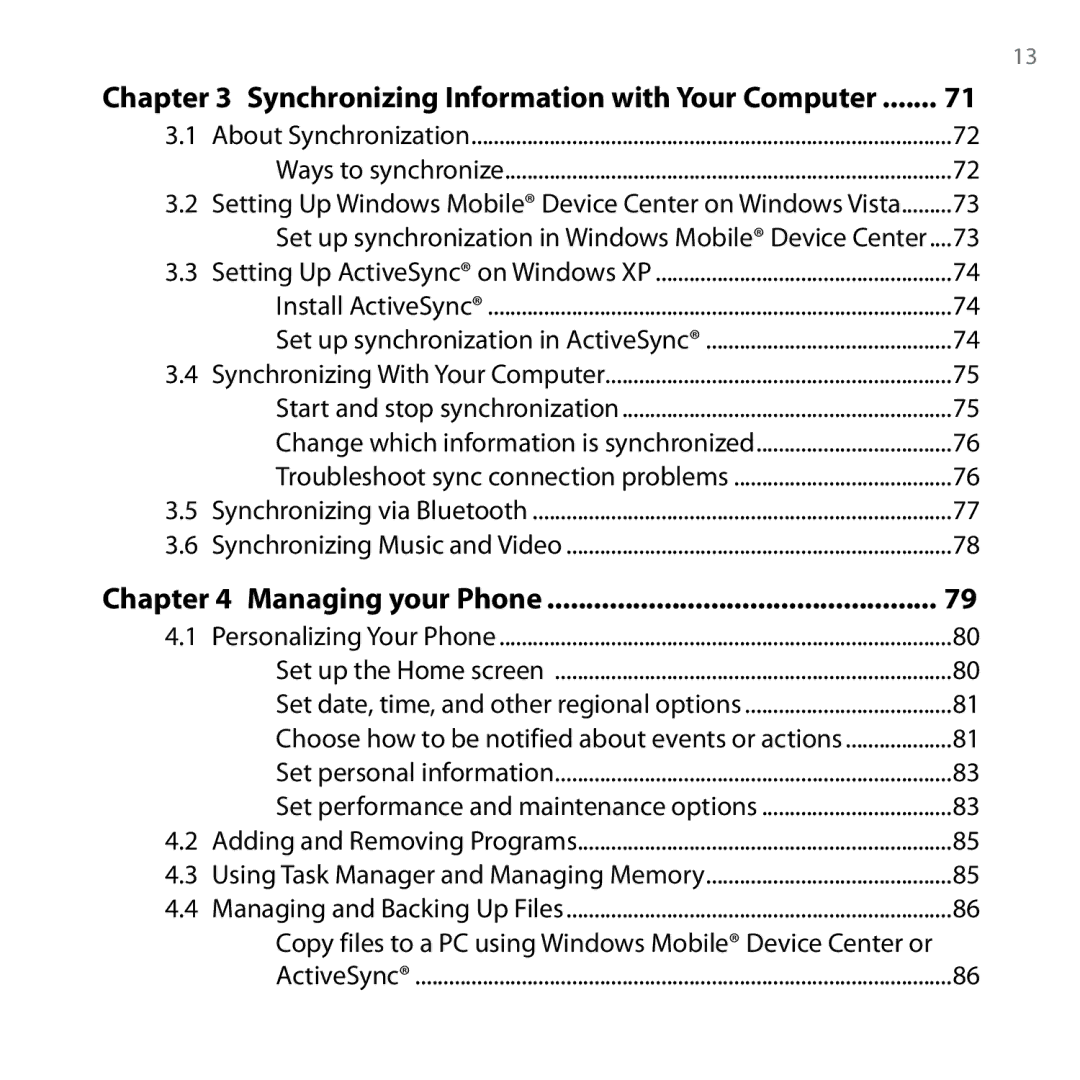 HTC Shadow user manual Setting Up Windows Mobile Device Center on Windows Vista, Using Task Manager and Managing Memory 