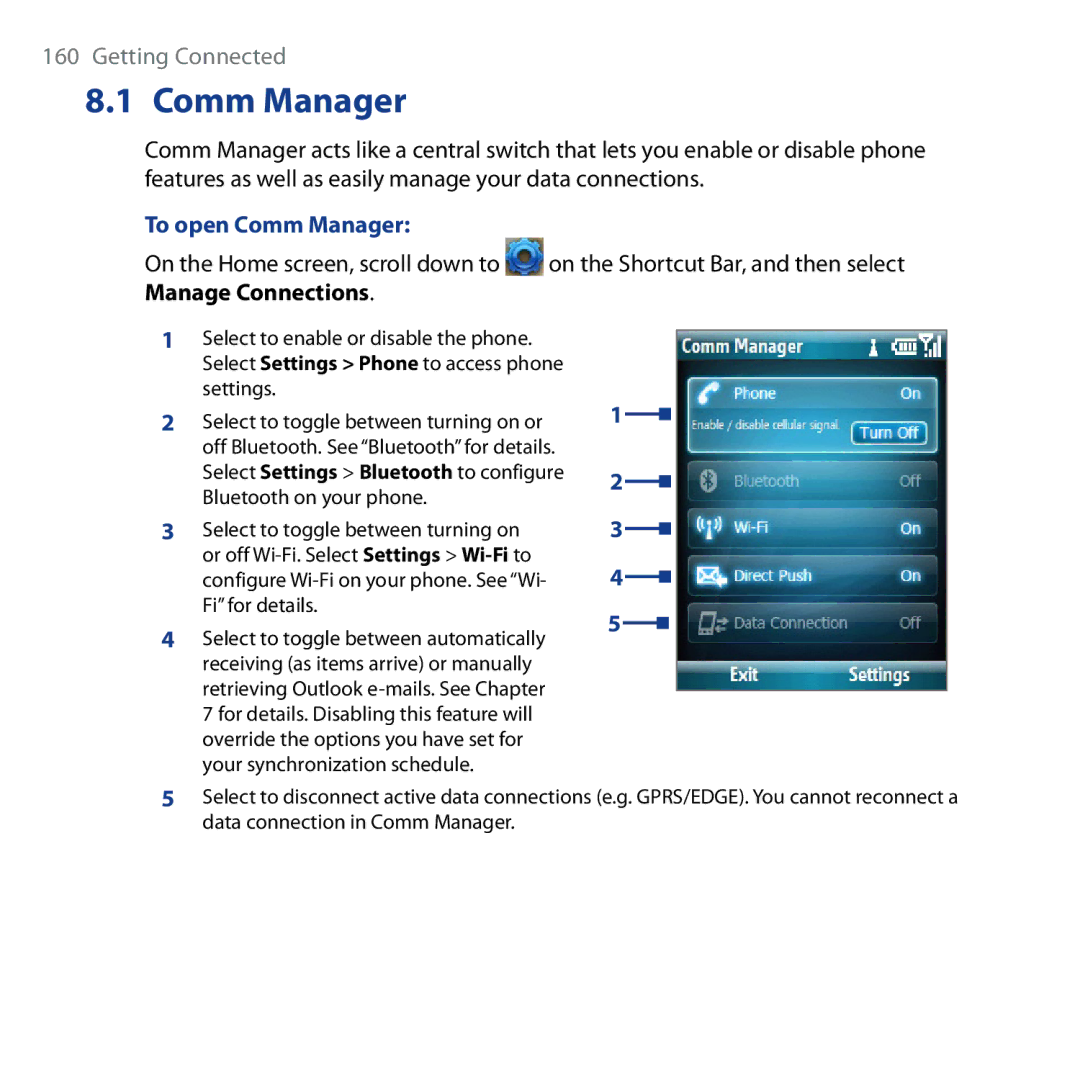 HTC Shadow user manual To open Comm Manager, On the Home screen, scroll down to Manage Connections 