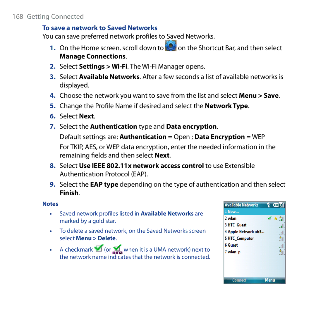 HTC Shadow user manual To save a network to Saved Networks 