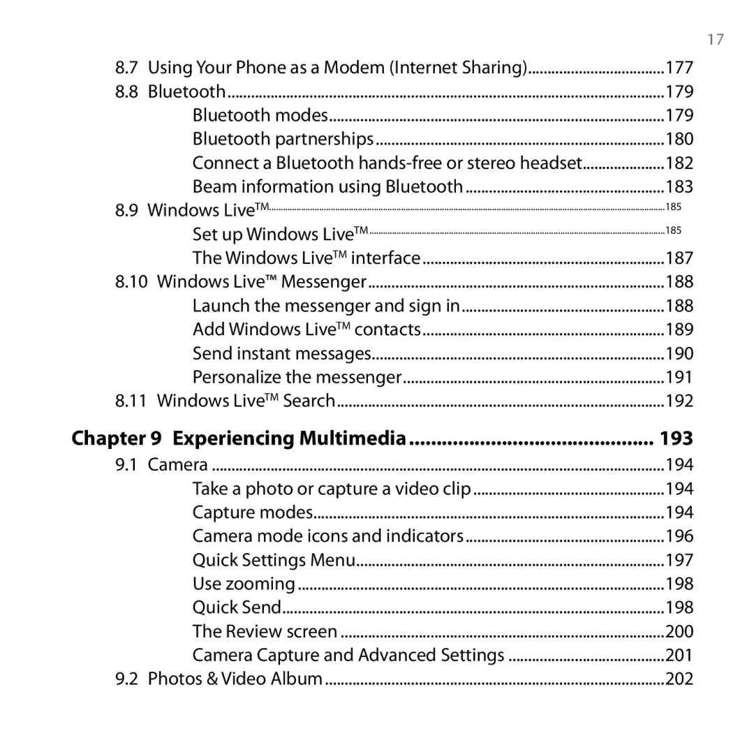 HTC Shadow Using Your Phone as a Modem Internet Sharing 177, 179, 180, 182, 183, 187, 188, 189, 190, 191, 192, 194, 196 