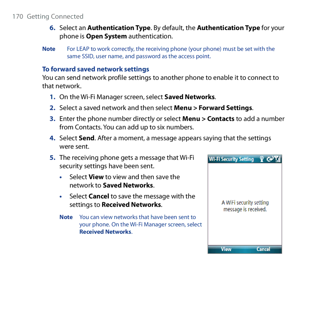 HTC Shadow user manual To forward saved network settings 