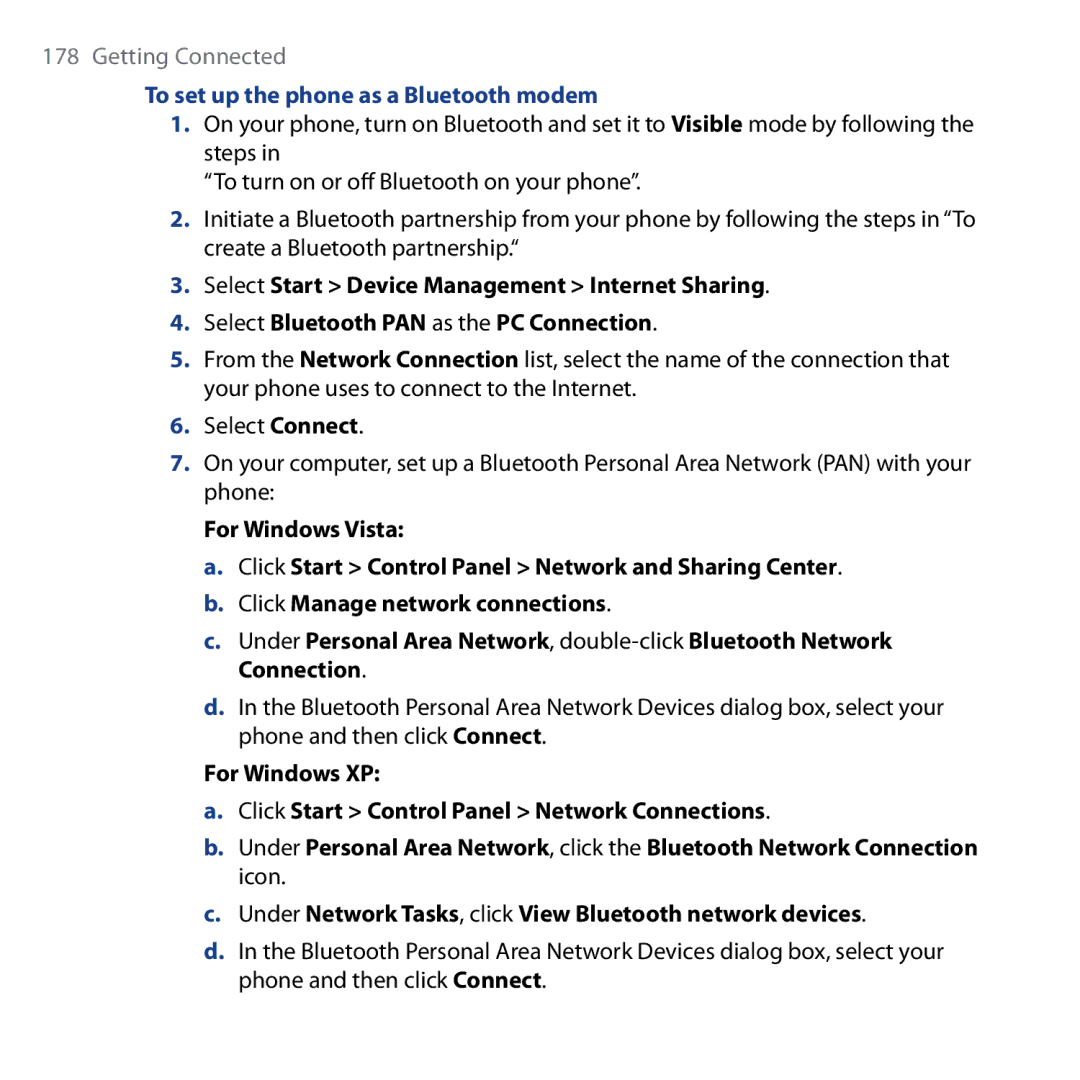 HTC Shadow user manual To set up the phone as a Bluetooth modem 