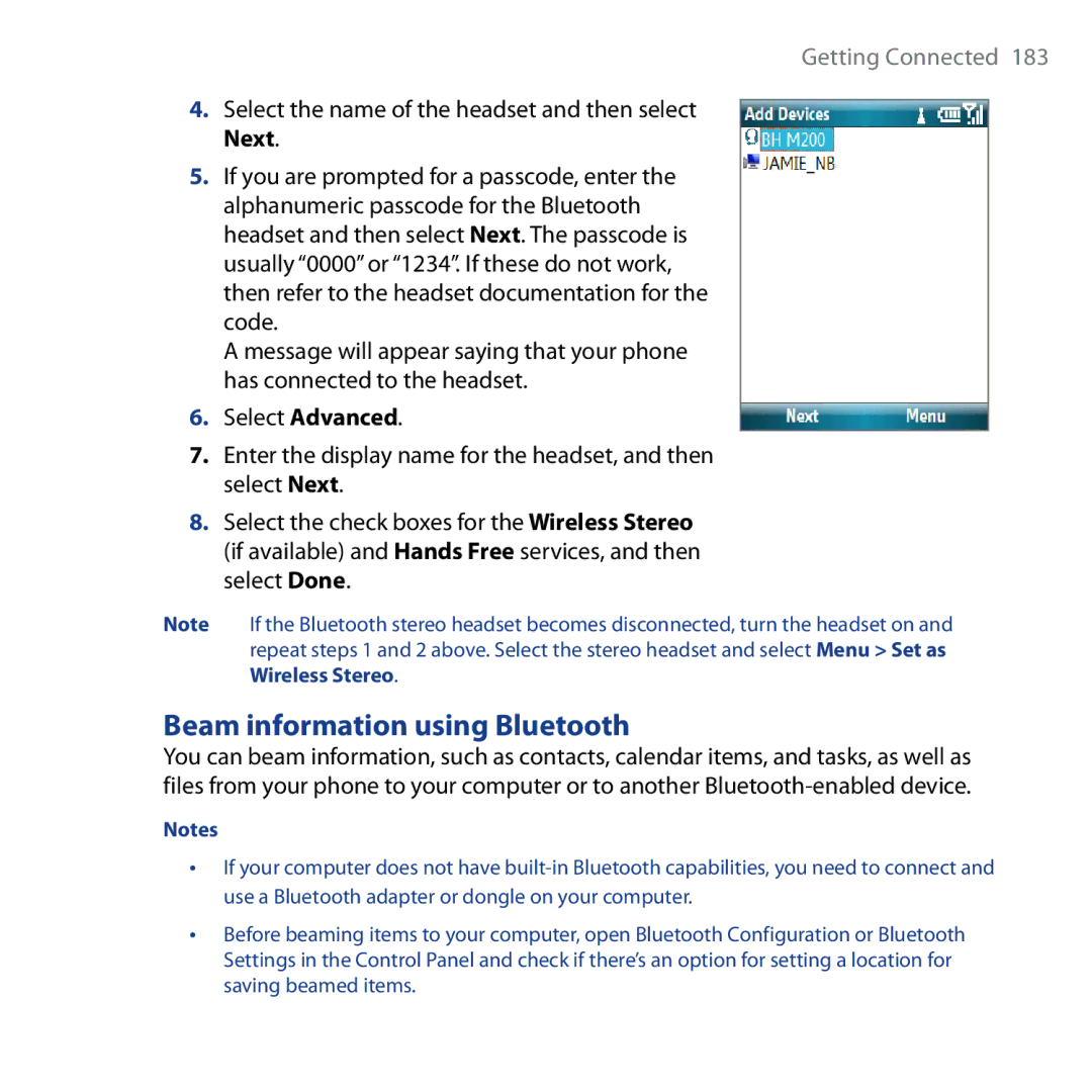 HTC Shadow user manual Beam information using Bluetooth 