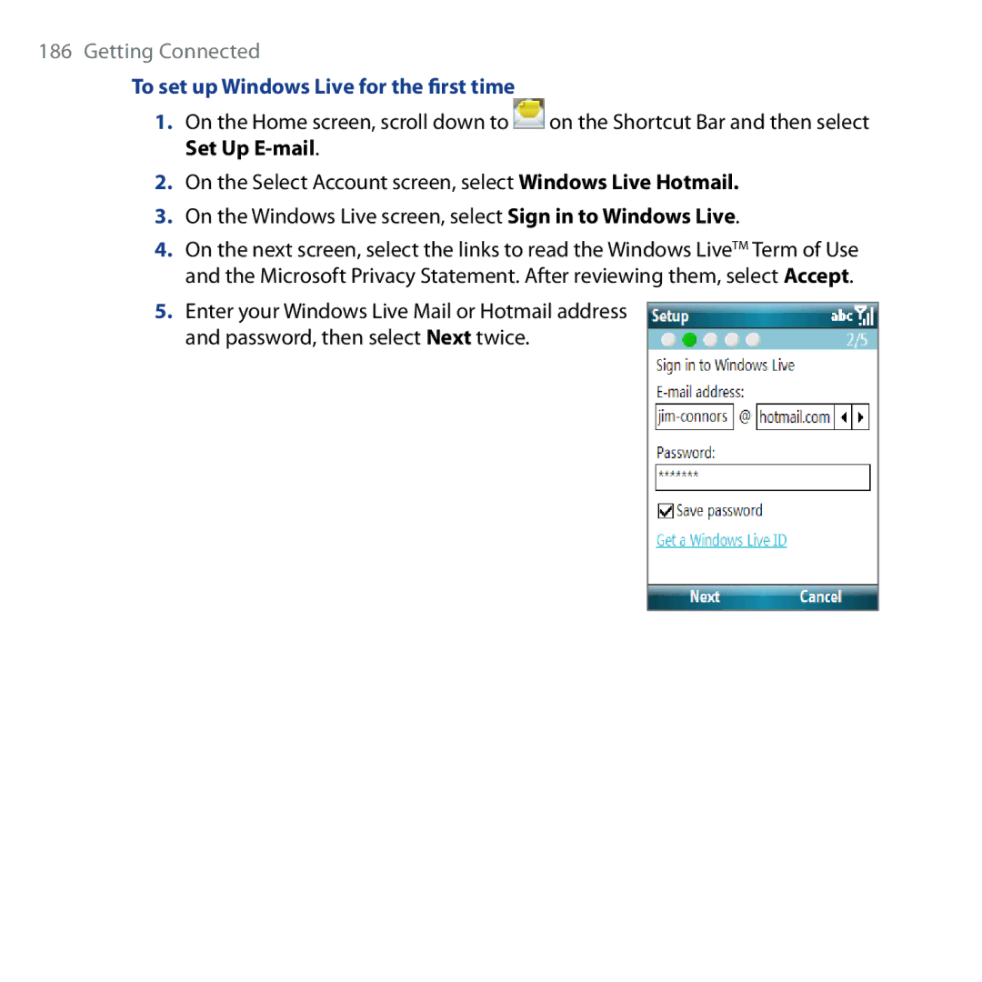 HTC Shadow user manual To set up Windows Live for the first time 