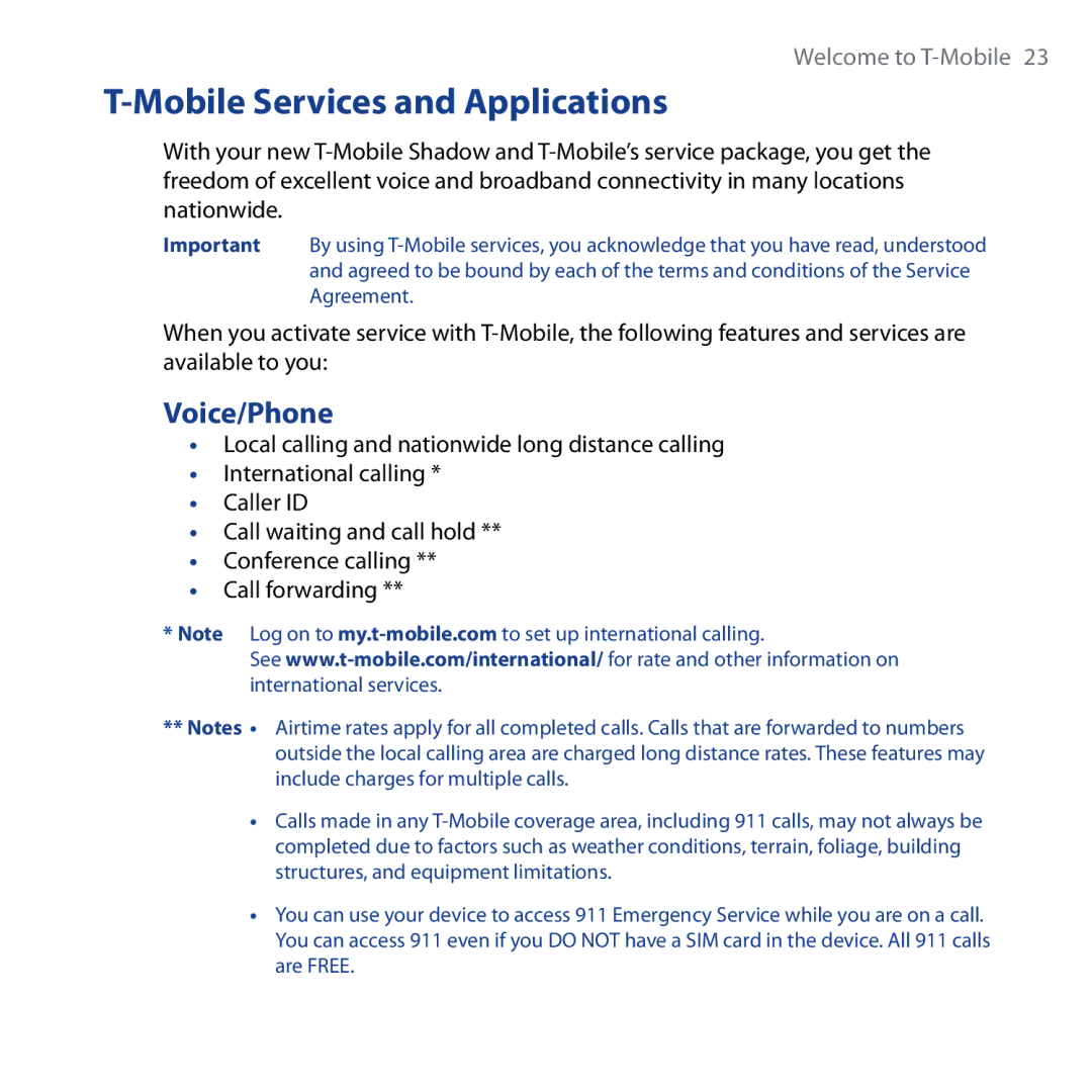 HTC Shadow user manual Mobile Services and Applications, Voice/Phone 