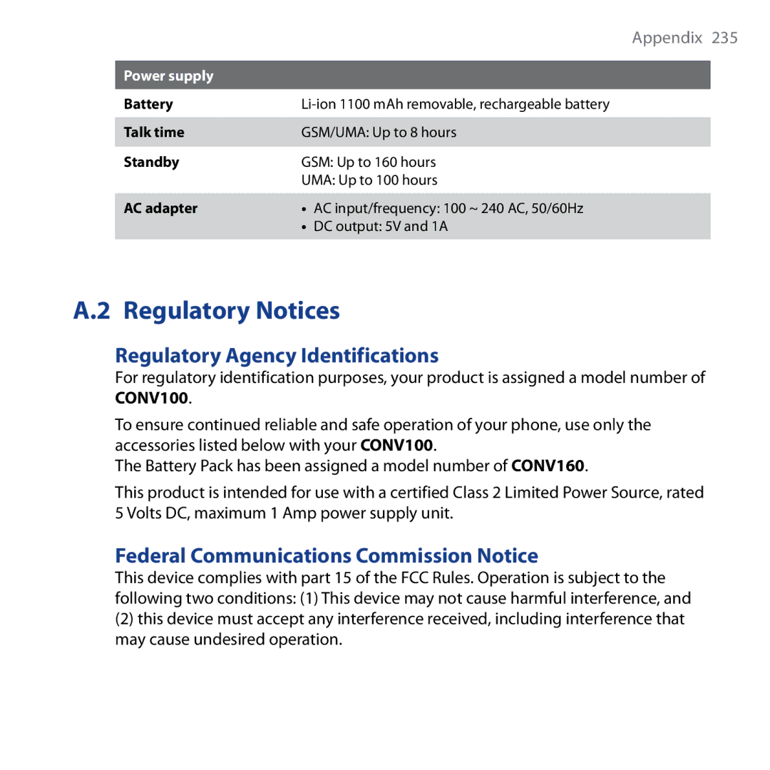 HTC Shadow user manual Regulatory Notices, Regulatory Agency Identifications, Federal Communications Commission Notice 