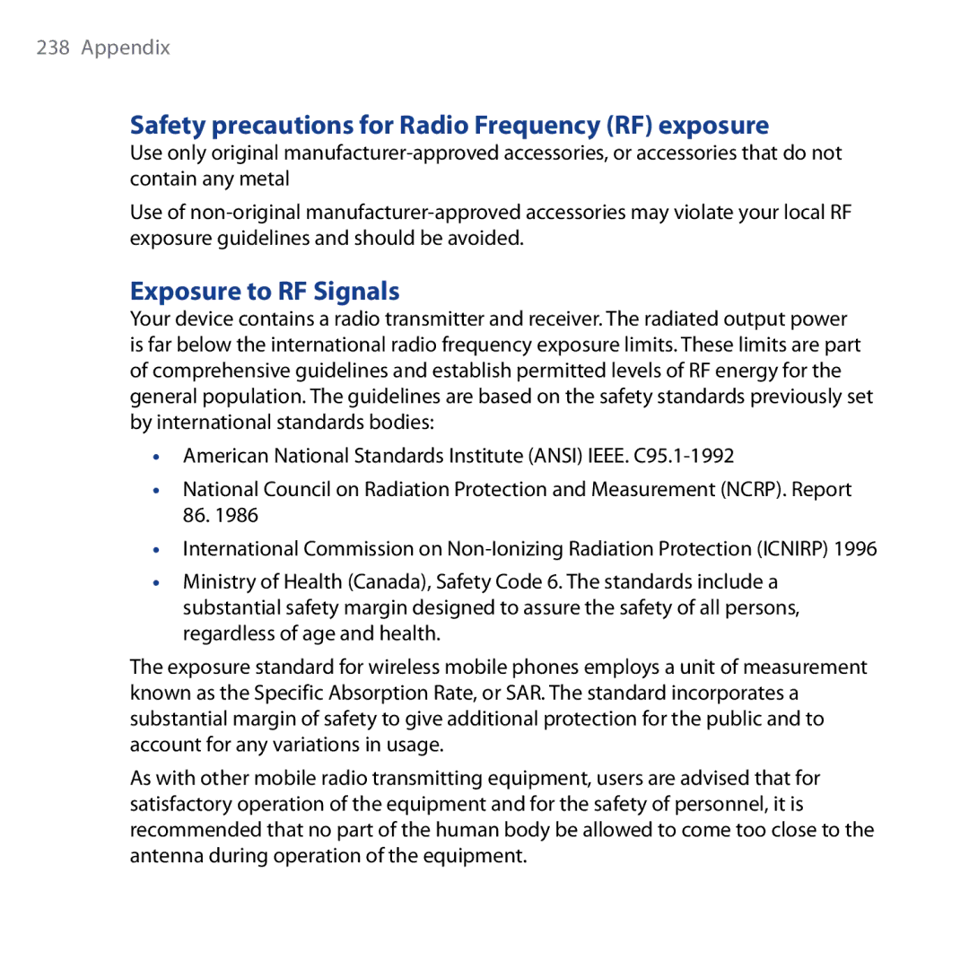 HTC Shadow user manual Safety precautions for Radio Frequency RF exposure, Exposure to RF Signals 