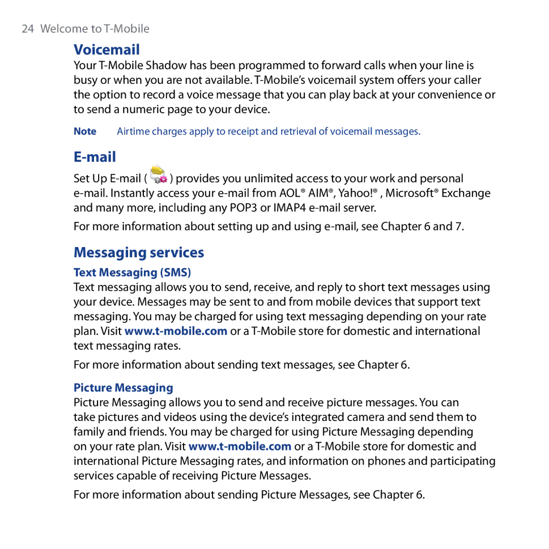 HTC Shadow user manual Voicemail, Mail, Messaging services, Text Messaging SMS, Picture Messaging 