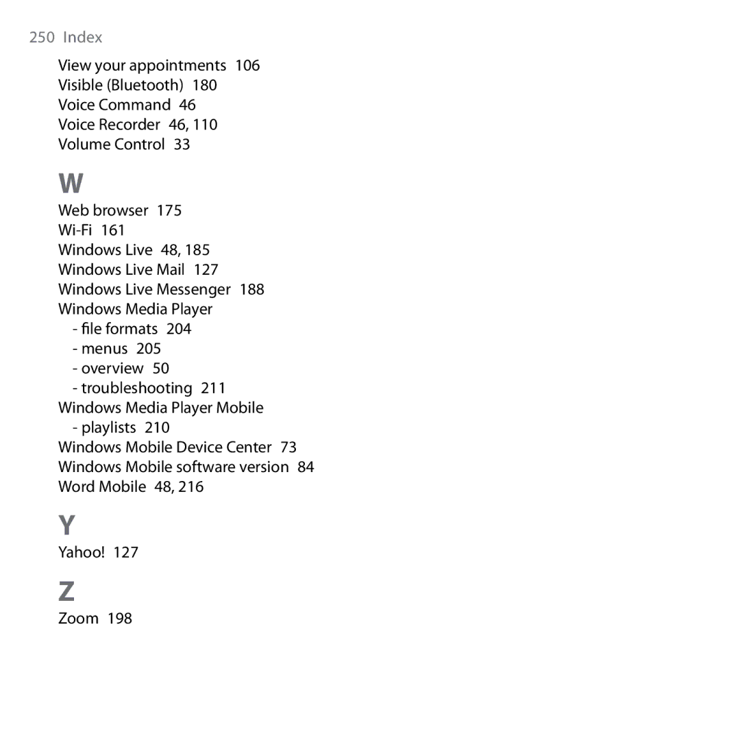 HTC Shadow user manual Troubleshooting 211 Windows Media Player Mobile 