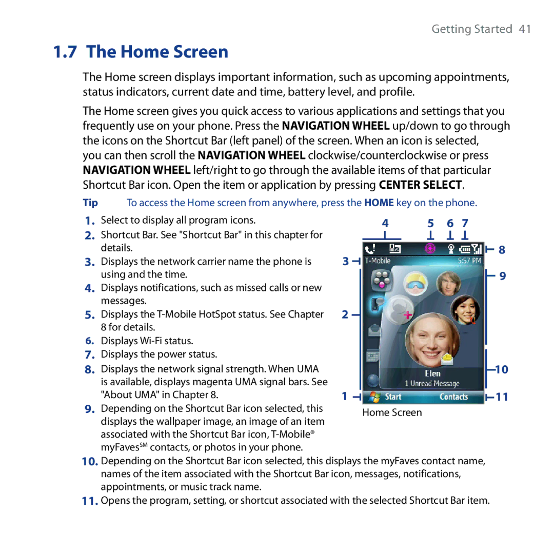 HTC Shadow user manual Home Screen, For details 