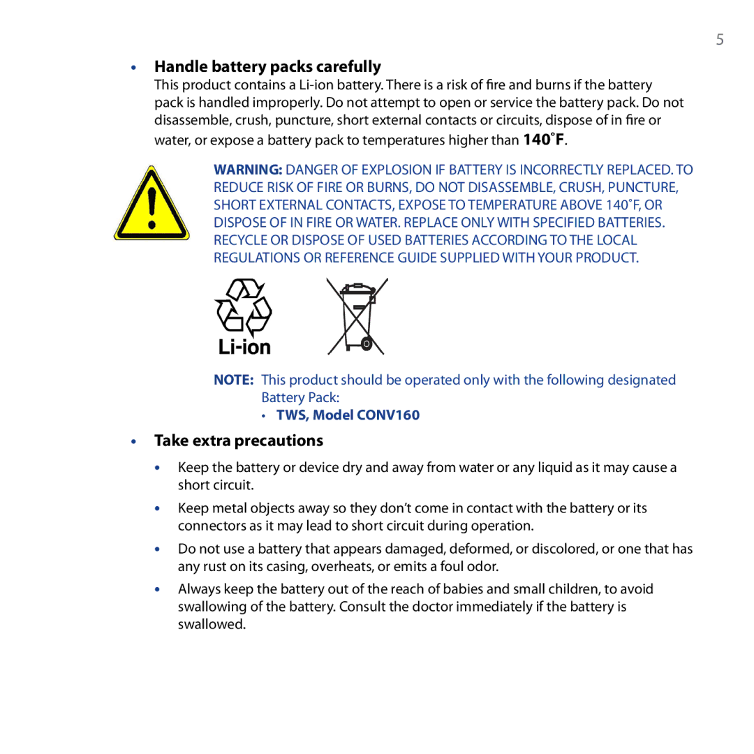 HTC Shadow user manual Handle battery packs carefully, Take extra precautions 